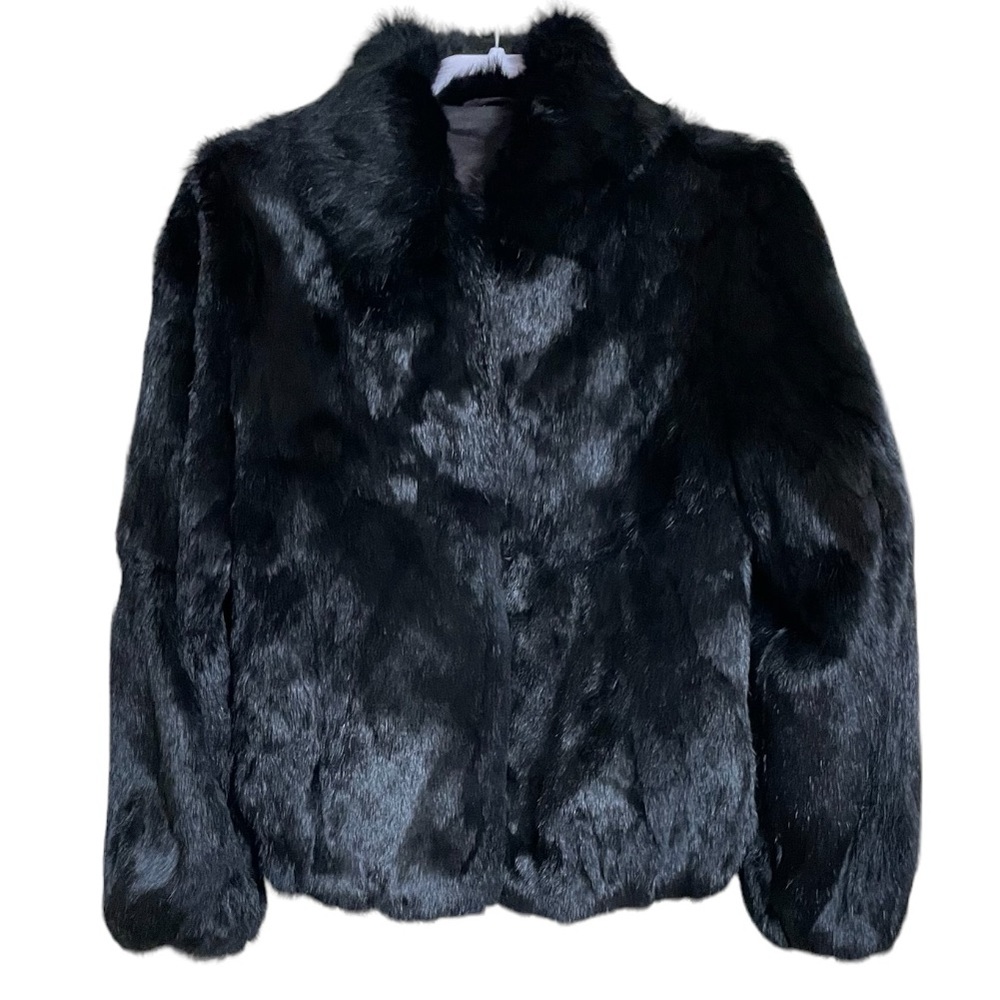Vintage 80’s Black Rabbit Fur Bomber Jacket